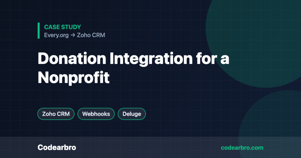 Every.org Donation Integration with Zoho CRM for an Animal Welfare Nonprofit – Codearbro case study