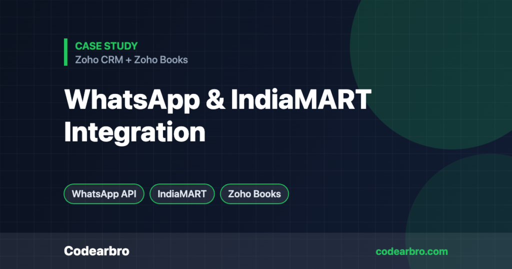 WhatsApp Business API & IndiaMART Integration with Zoho CRM and Books – Codearbro case study